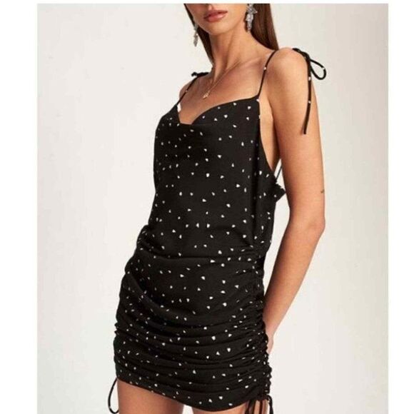 Lioness Dress Black White Hearts String Along Mini Adjustable Dress Size X-Small - Picture 2 of 10